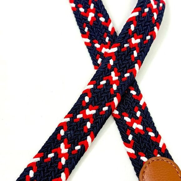 Dibi Red Blue White Woven Leather Tip D Buckle Stretch Nautical Coastal Belt - Picture 6 of 12
